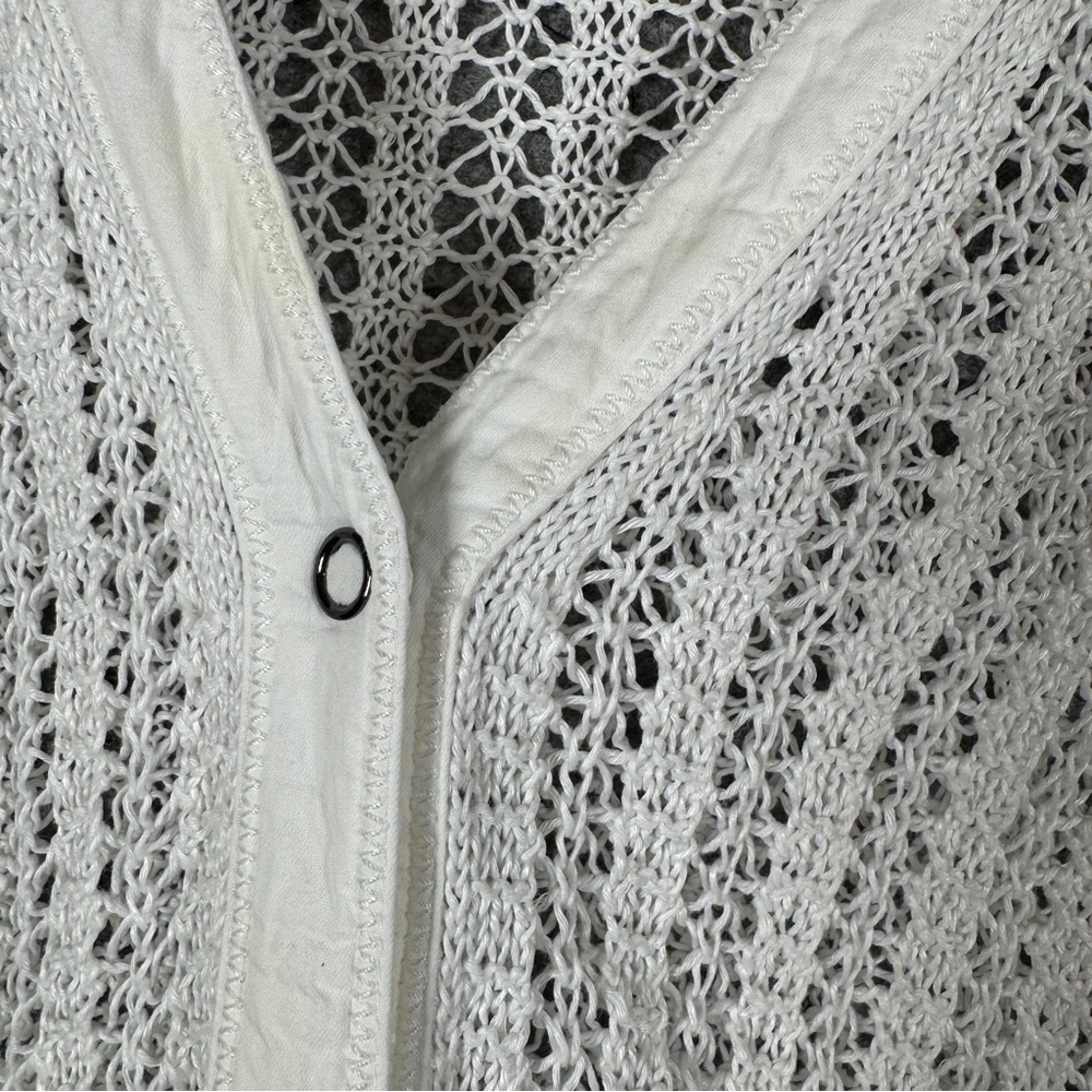 Lafayette 148 Hemp White Open Knit Cardigan Size XL Button Front Sweater Chic - Picture 7 of 15